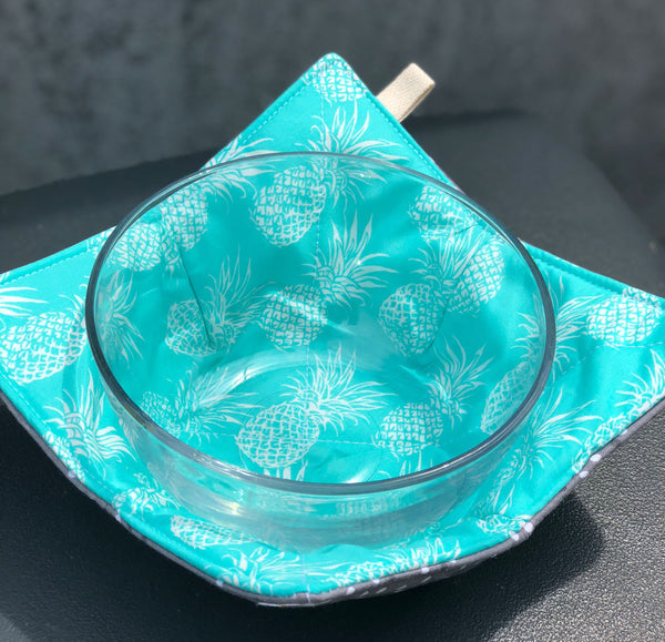Microwave Bowl Holder, Hot Pad, Cozy - Pineapple Teal
